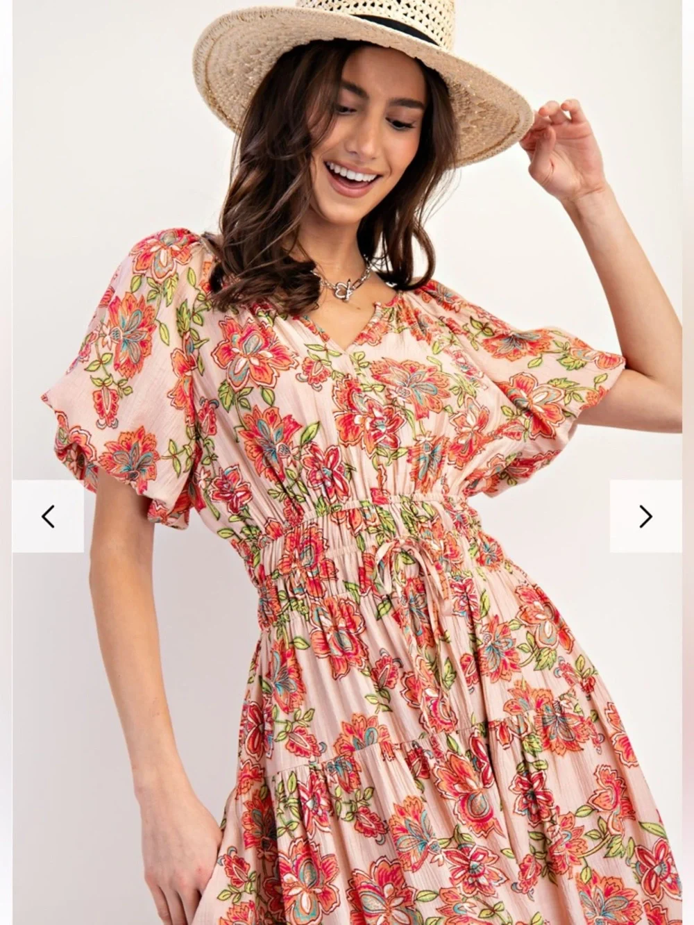 137. NWT easel Green Floral Maxi Dress with Smocked Waist - Picture 6 of 8